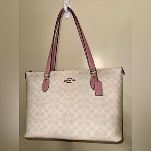 Coach Cream and Pink Signature Tote